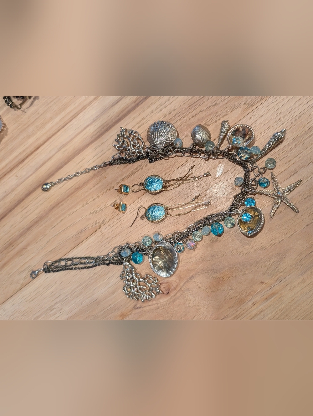 Handcrafted Turquoise Shell Dangle Necklace and Earring Set